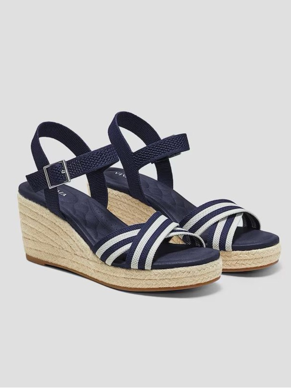 Vivaia Sally Pro Round-Toe Wedge Sandals Navy Blue EU 41 / US 9.5 White Stripes